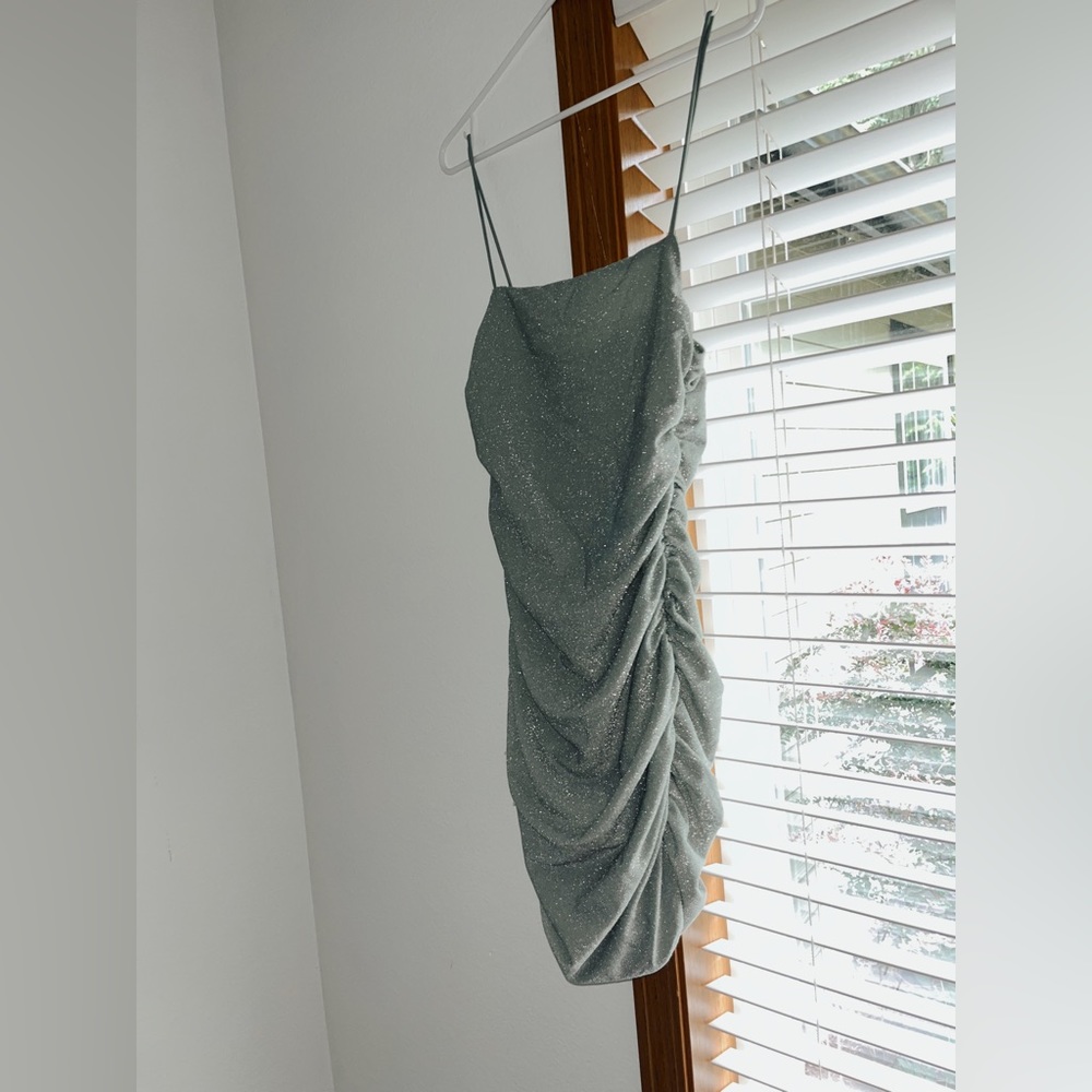 Sparkly Green ruched mini dress! ✨